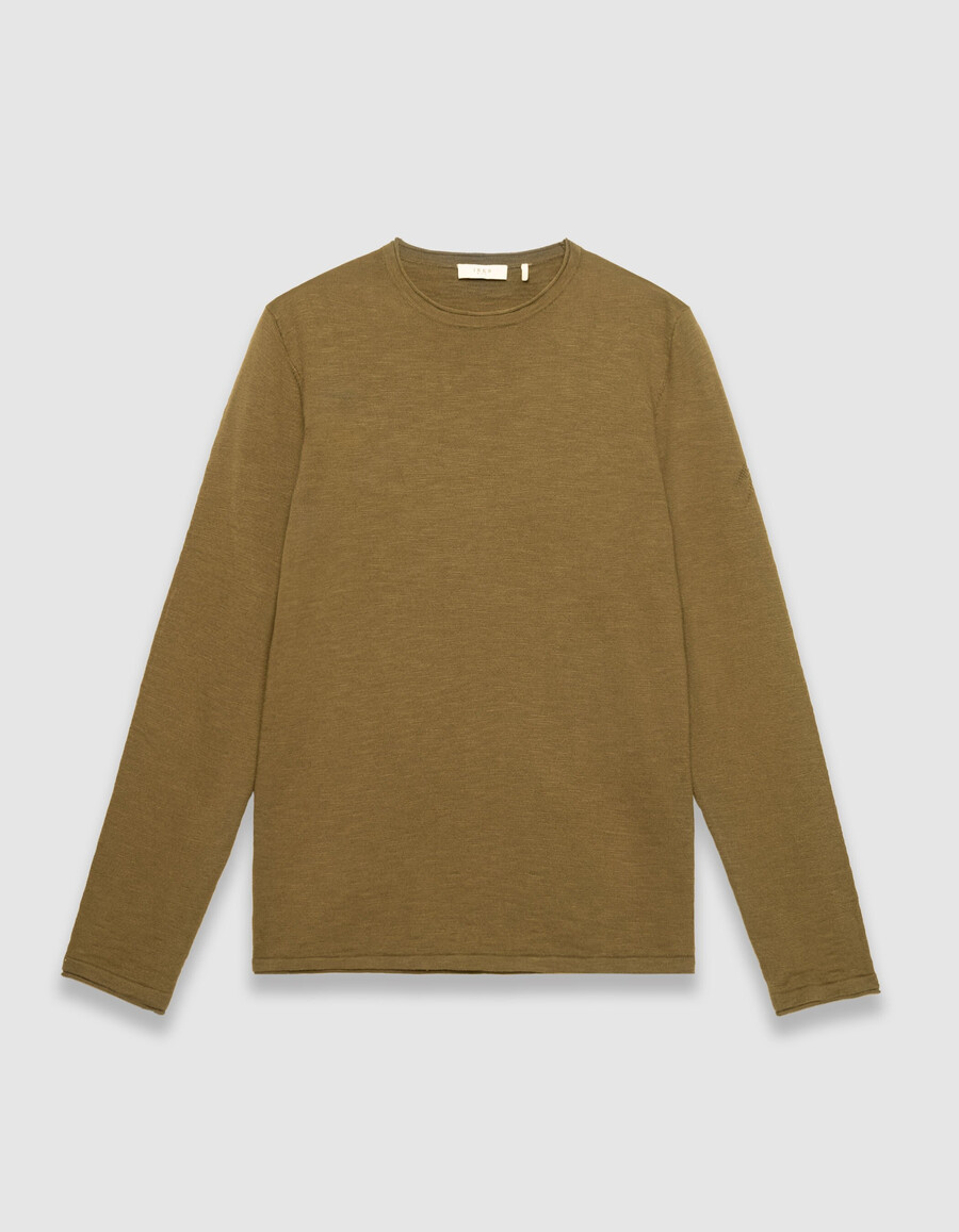 suéter de punto fino de algodón orgánico color caqui para hombre