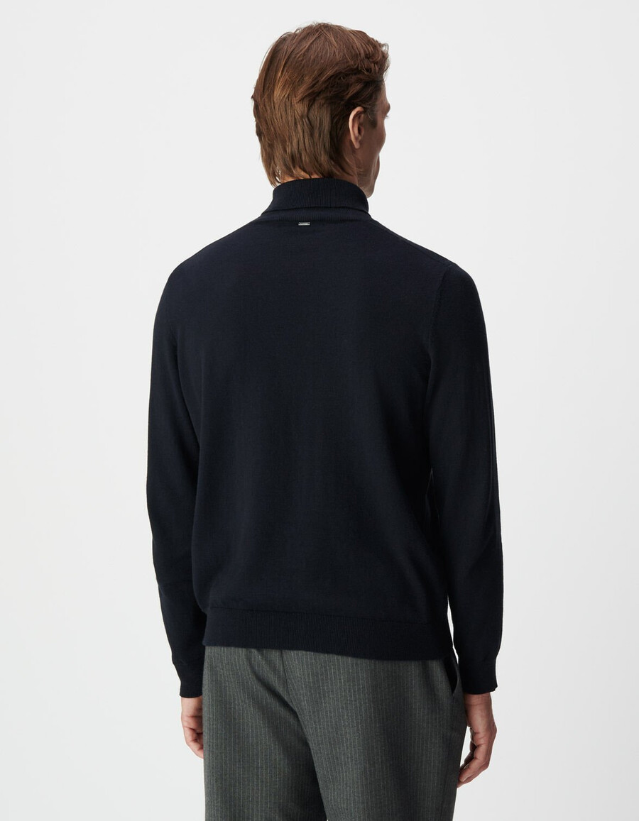 suéter de cuello alto de punto de cachemira y algodón azul marino para hombre