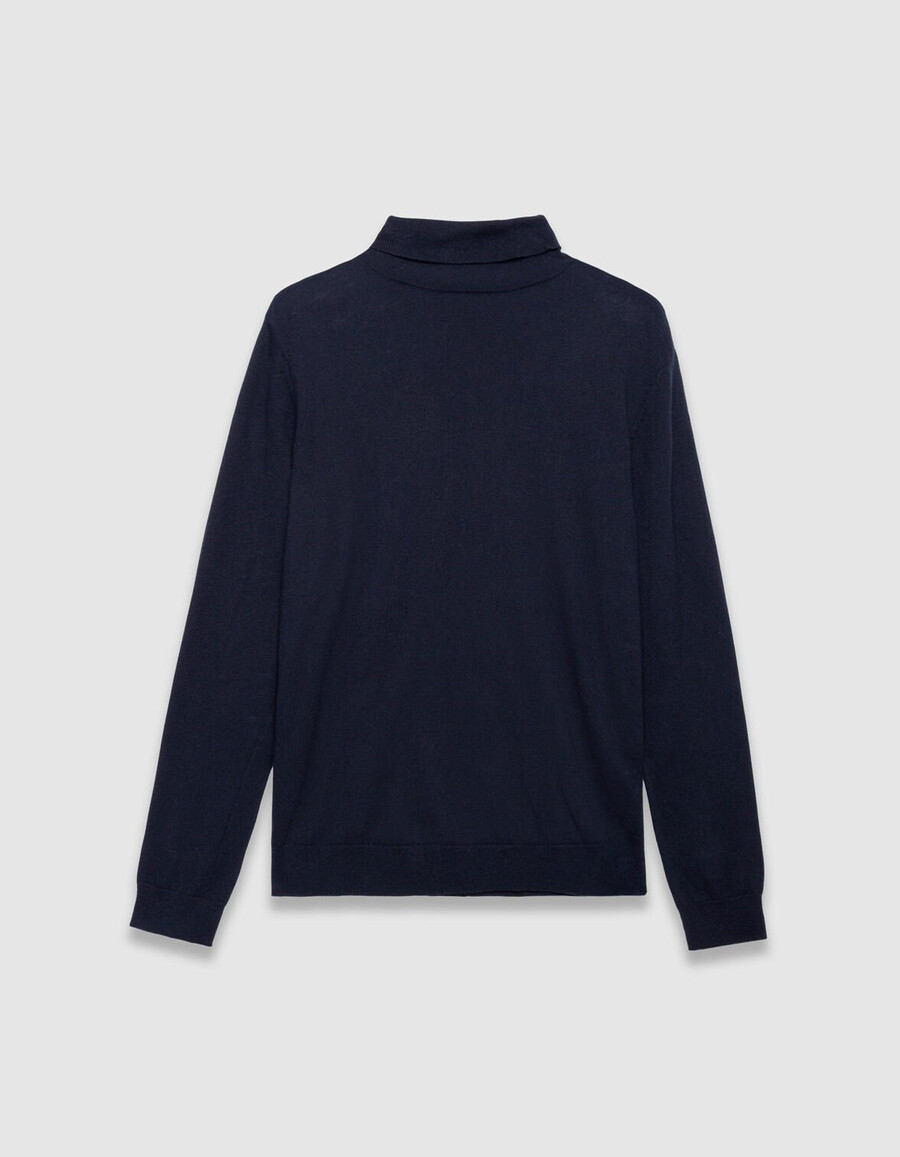 suéter de cuello alto de punto de cachemira y algodón azul marino para hombre