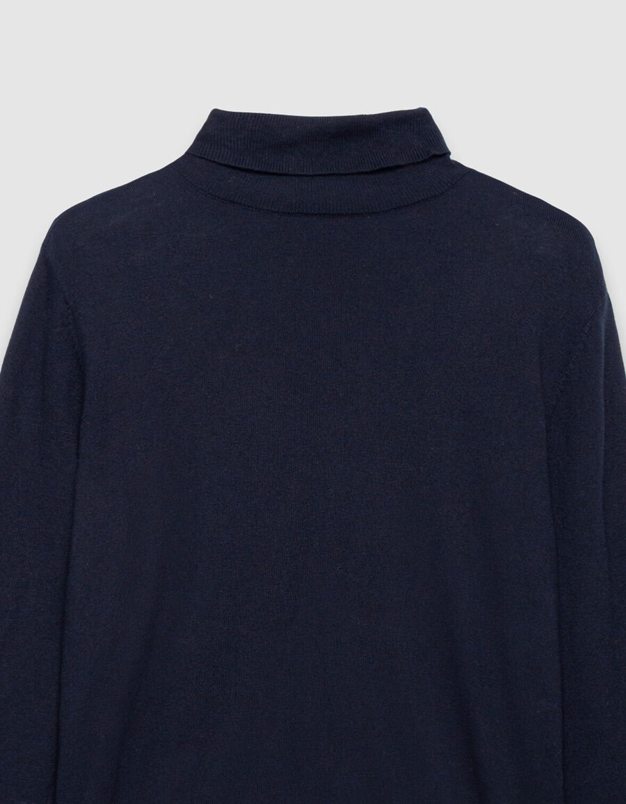 suéter de cuello alto de punto de cachemira y algodón azul marino para hombre