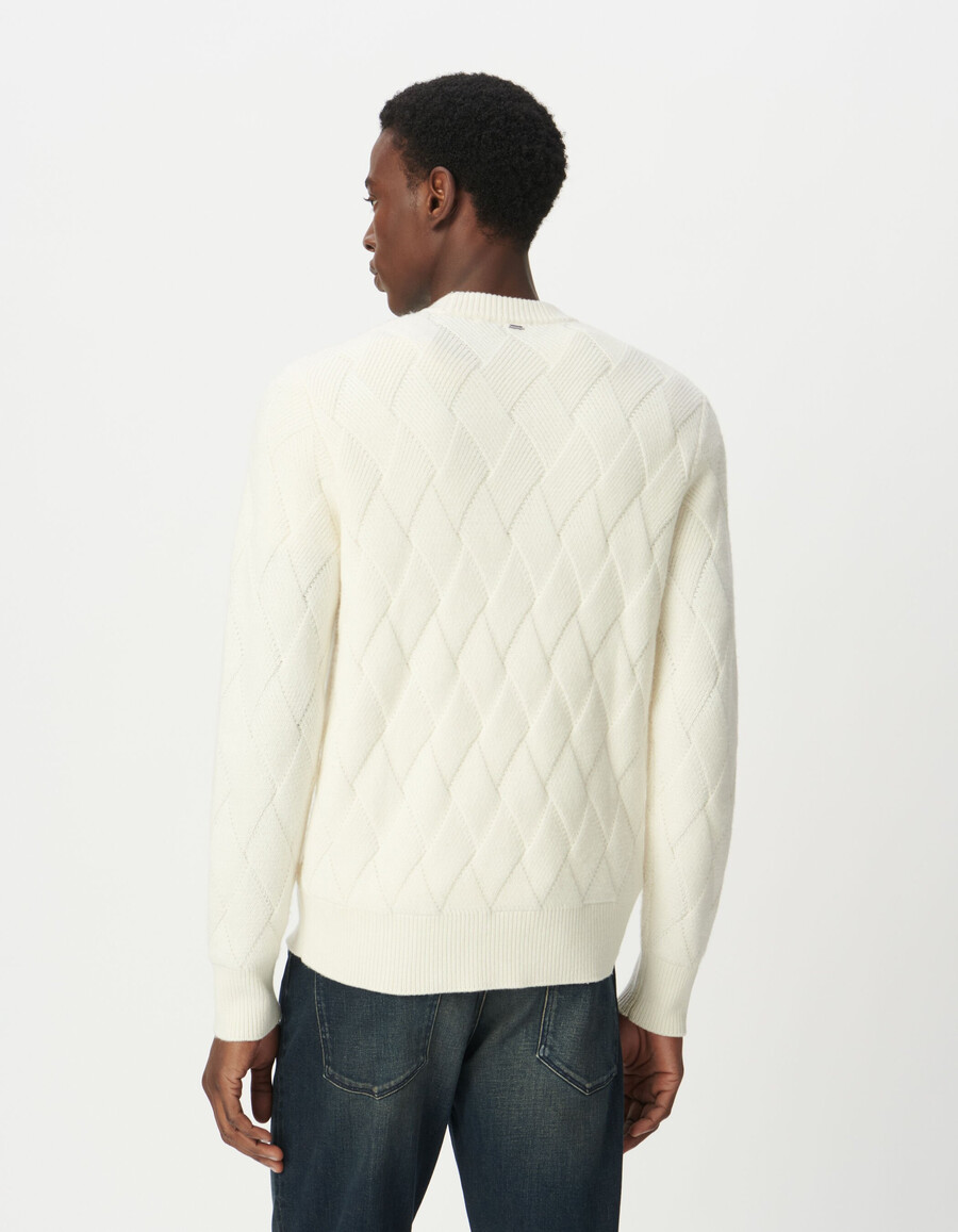 suéter de punto de mezcla de lana blanca para hombre con aspecto trenzado