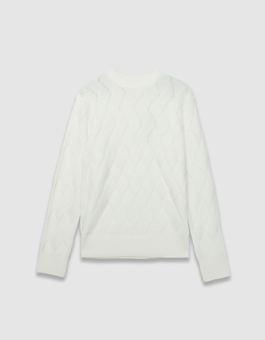 suéter de punto de mezcla de lana blanca para hombre con aspecto trenzado