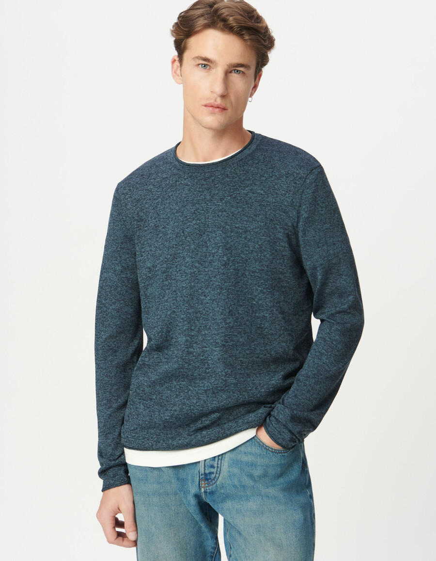 suéter de punto mouliné azul para hombre