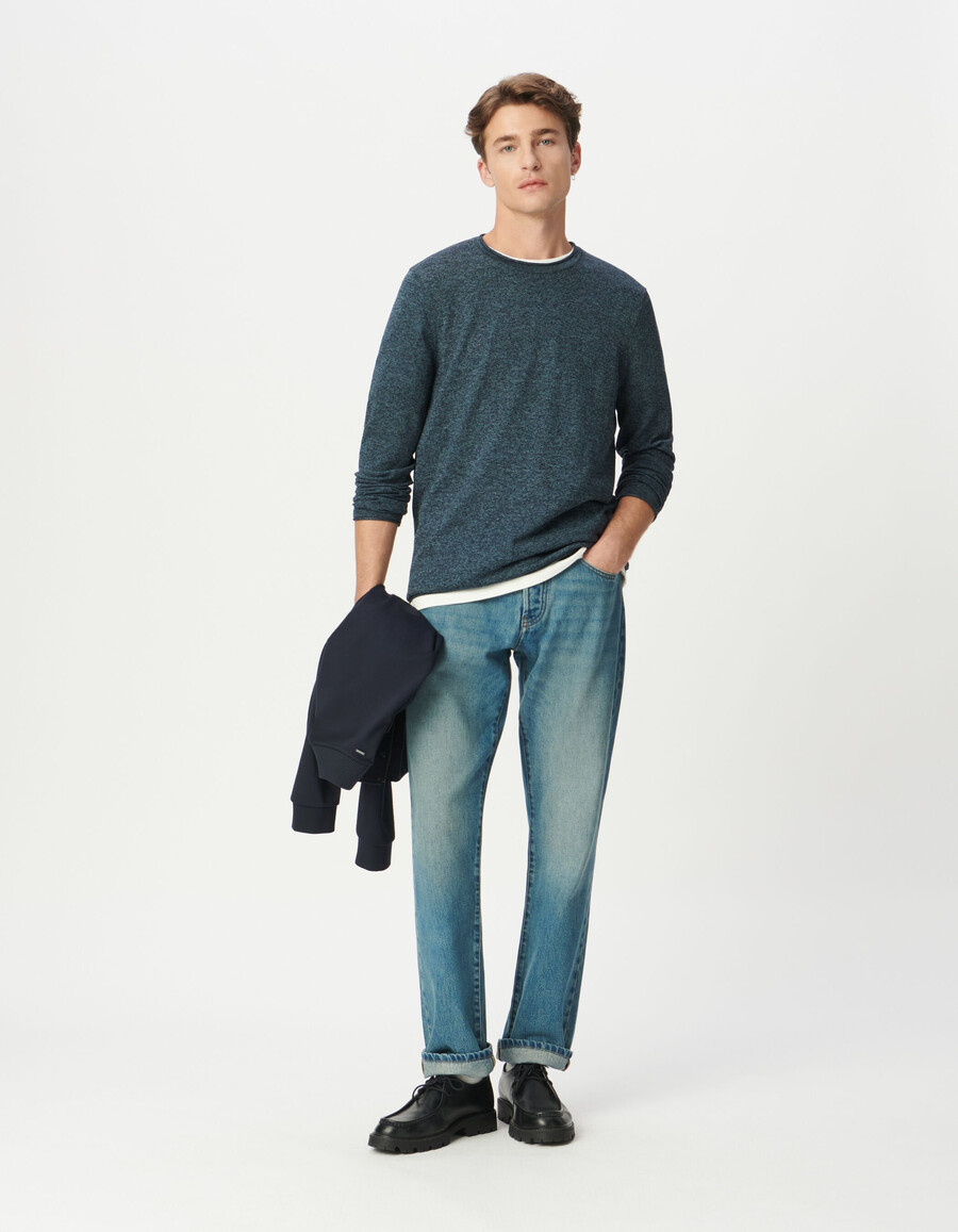 suéter de punto mouliné azul para hombre