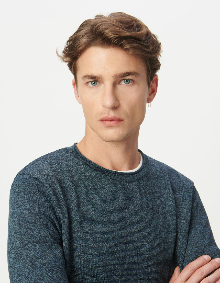 suéter de punto mouliné azul para hombre
