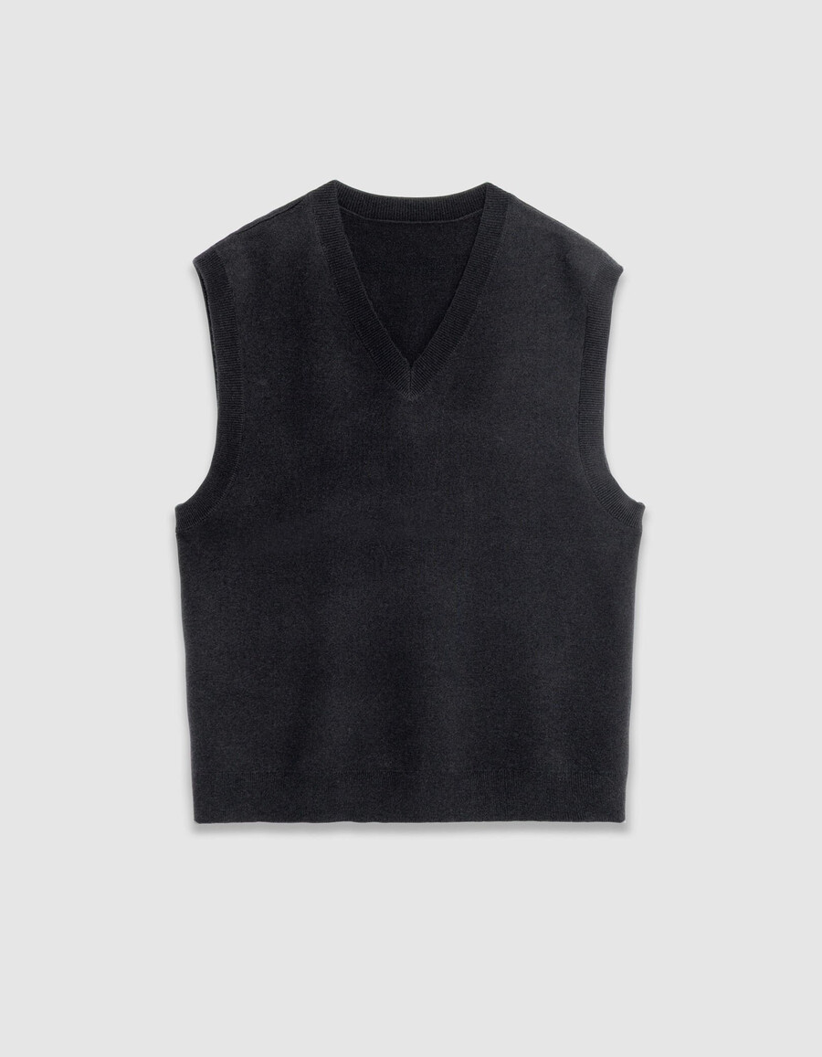 suéter de punto negro sin mangas con cuello en v para hombre