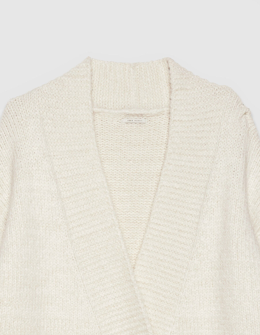 cárdigan holgado de punto crudo y lúrex dorado para mujer