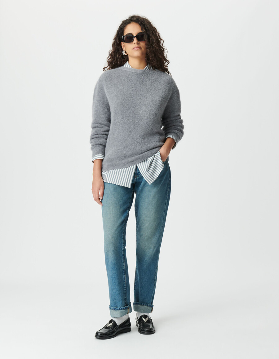cárdigan reversible de punto gris con parte delantera y trasera para mujer