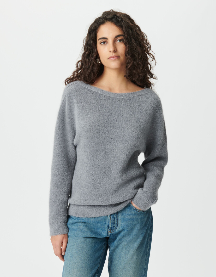 cárdigan reversible de punto gris con parte delantera y trasera para mujer