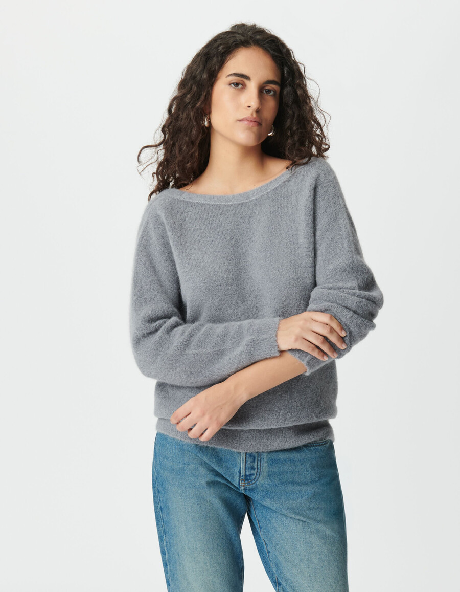 cárdigan reversible de punto gris con parte delantera y trasera para mujer
