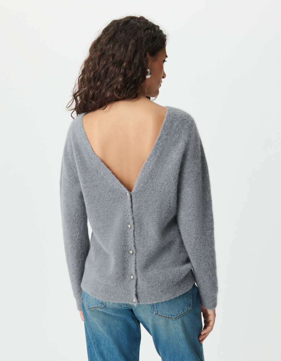 cárdigan reversible de punto gris con parte delantera y trasera para mujer