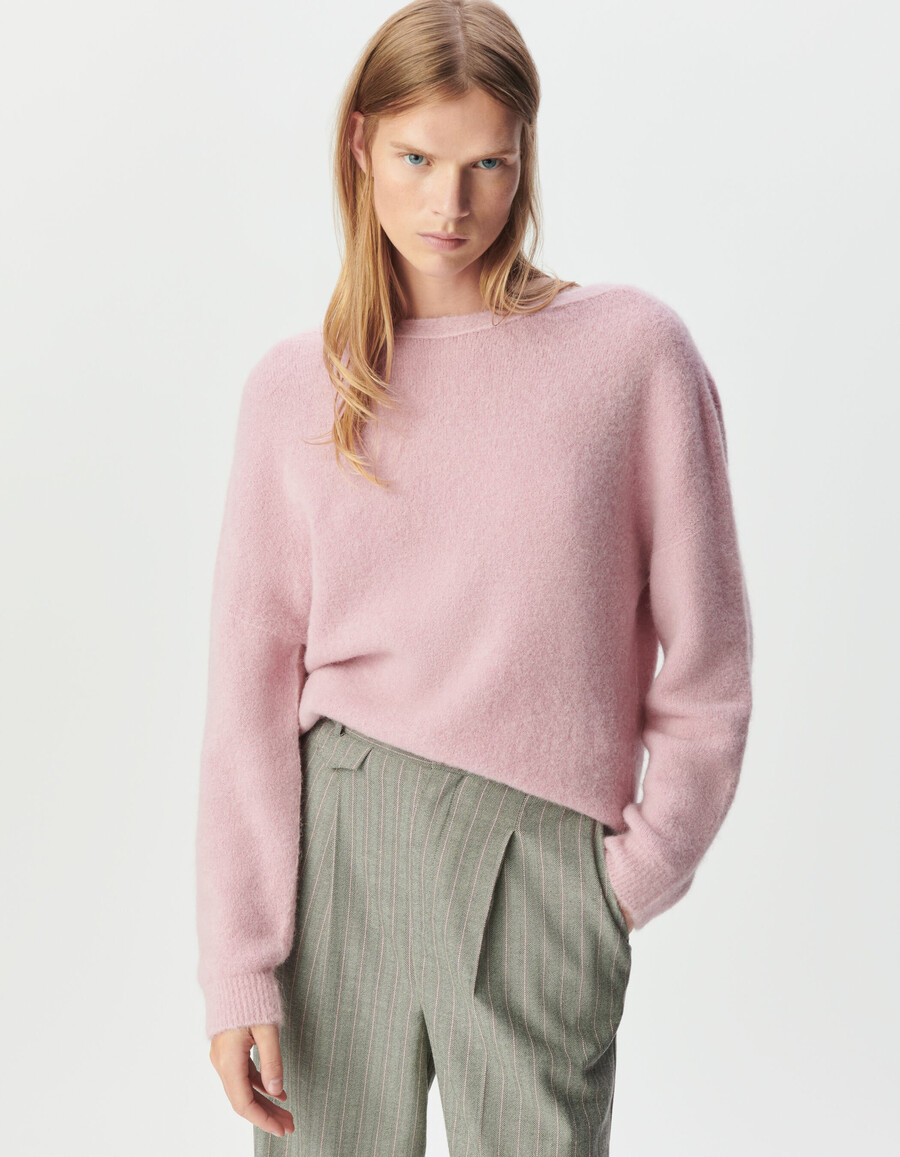 cárdigan reversible de punto fino rosa para mujer con espalda y frente