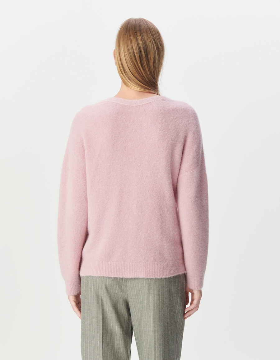 cárdigan reversible de punto fino rosa para mujer con espalda y frente