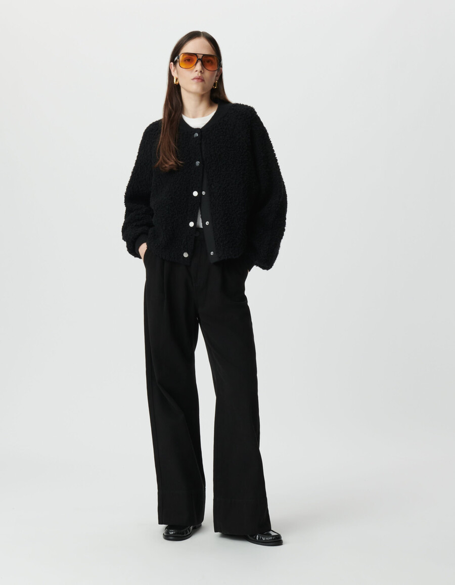 cárdigan de punto bouclette negro para mujer