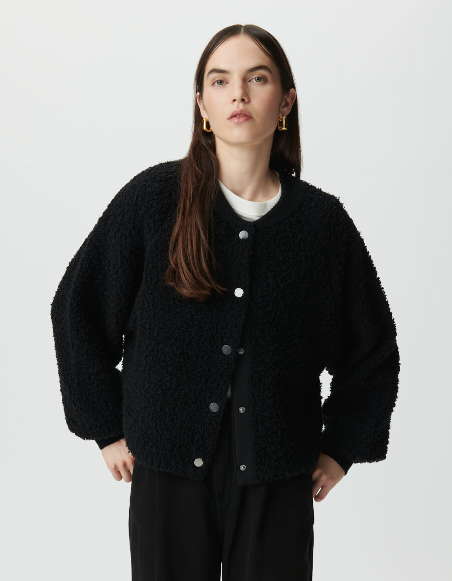 cárdigan de punto bouclette negro para mujer