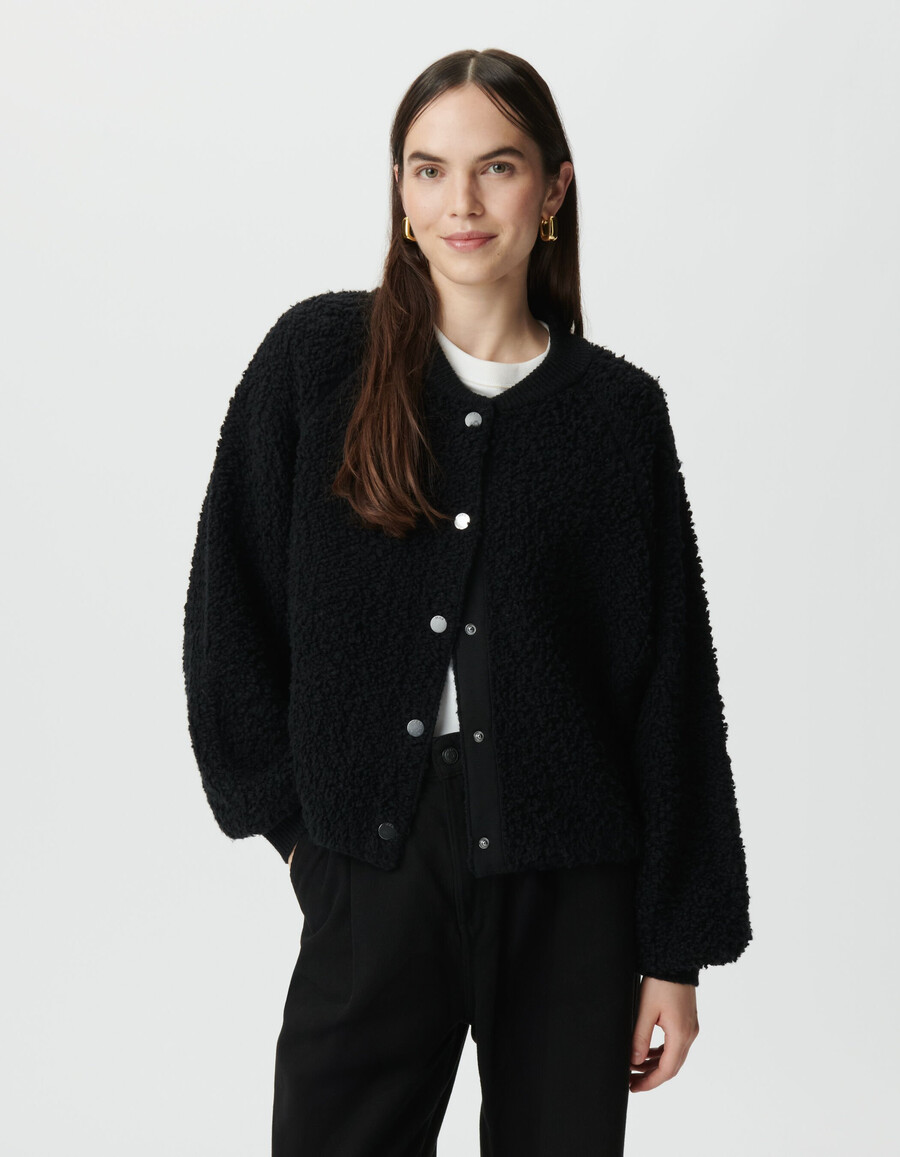 cárdigan de punto bouclette negro para mujer