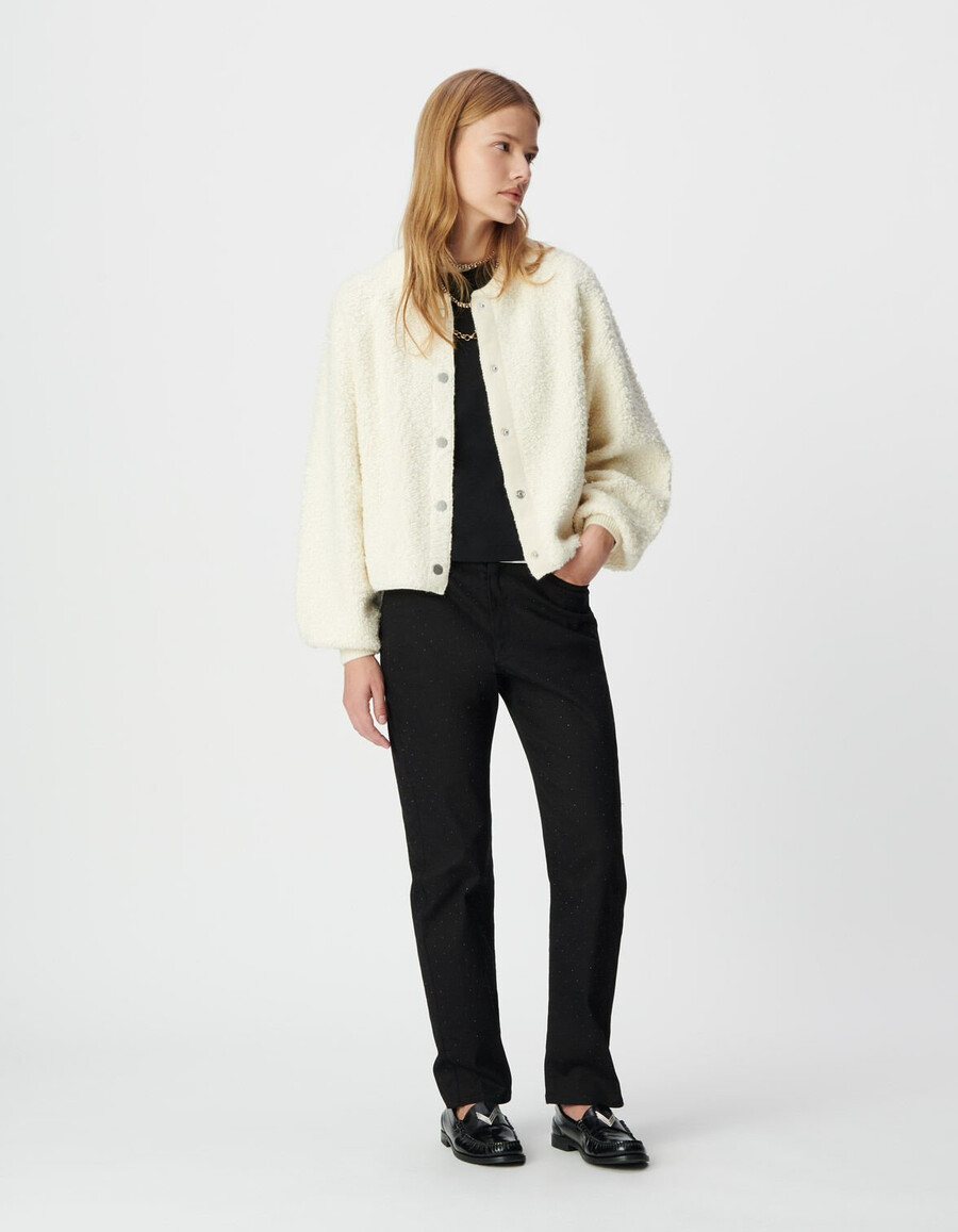cárdigan de punto bouclette blanco para mujer