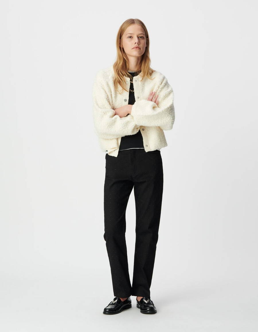 cárdigan de punto bouclette blanco para mujer
