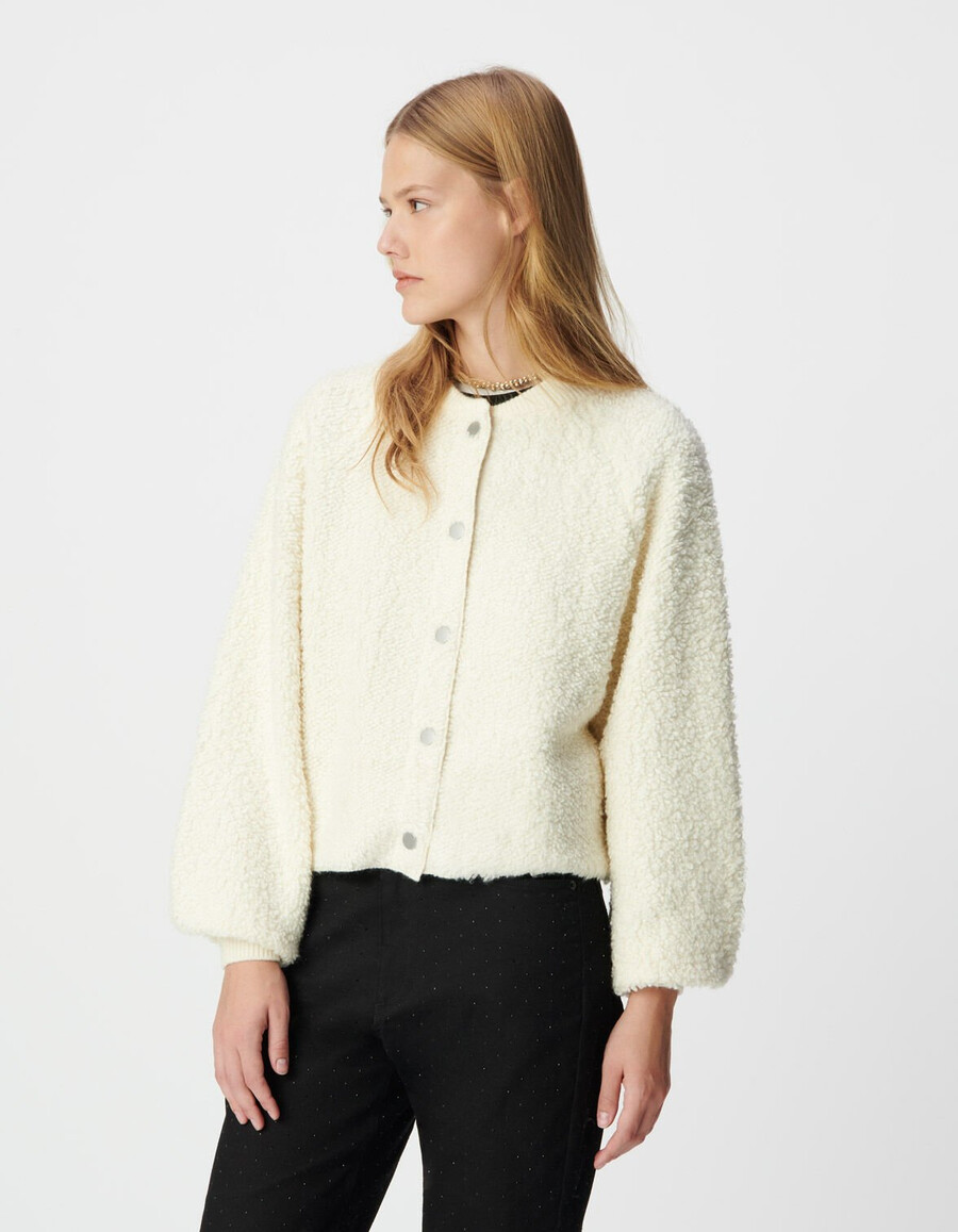 cárdigan de punto bouclette blanco para mujer
