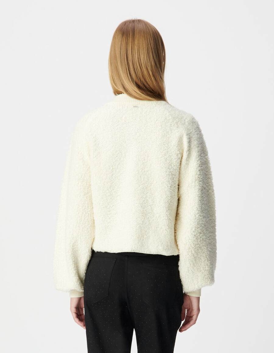 cárdigan de punto bouclette blanco para mujer