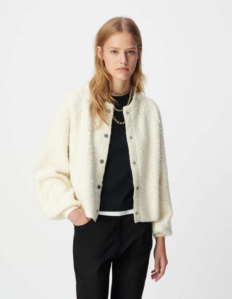 cárdigan de punto bouclette blanco para mujer