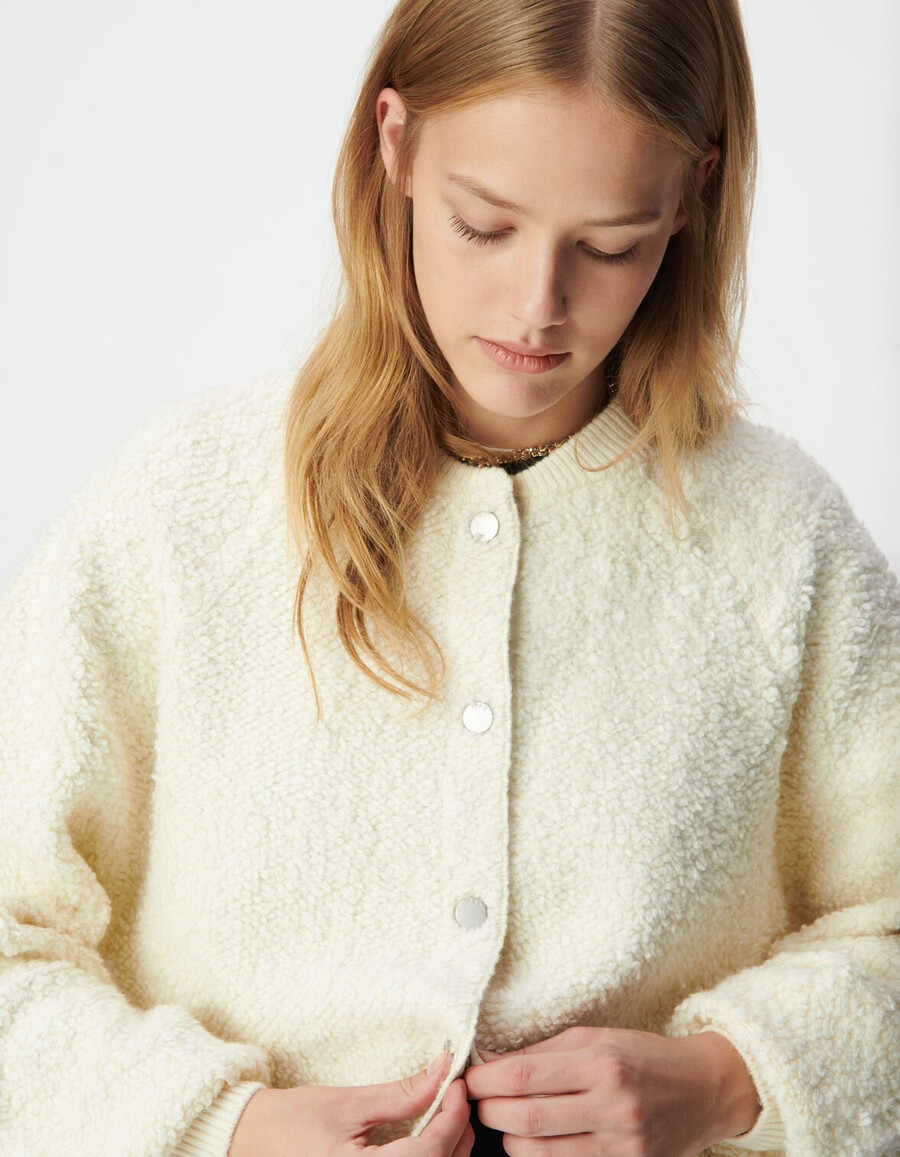 cárdigan de punto bouclette blanco para mujer