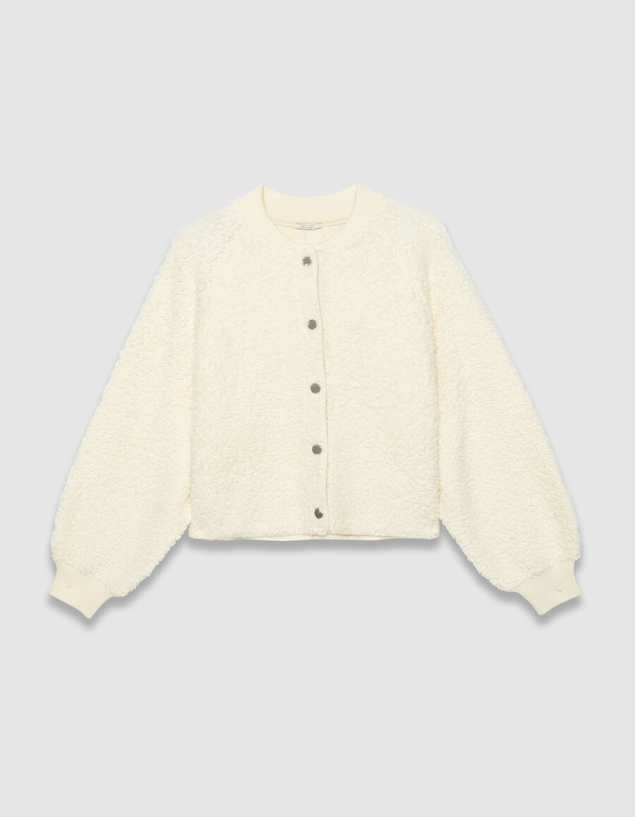cárdigan de punto bouclette blanco para mujer