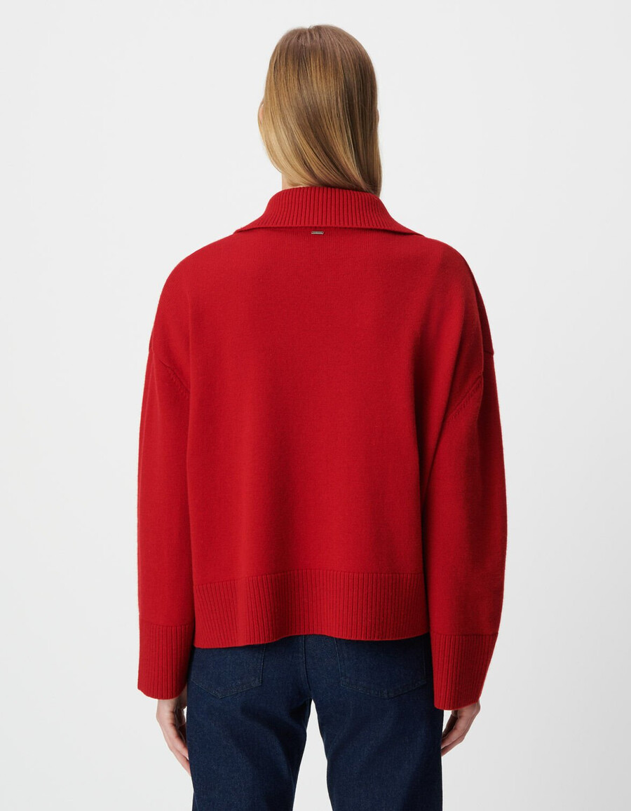 jersey de jacquard de tartán rojo con cuello alto para mujer