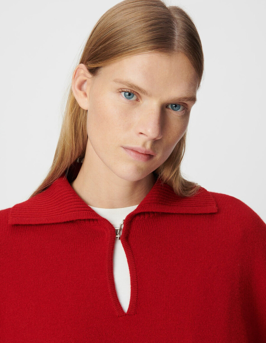 jersey de jacquard de tartán rojo con cuello alto para mujer