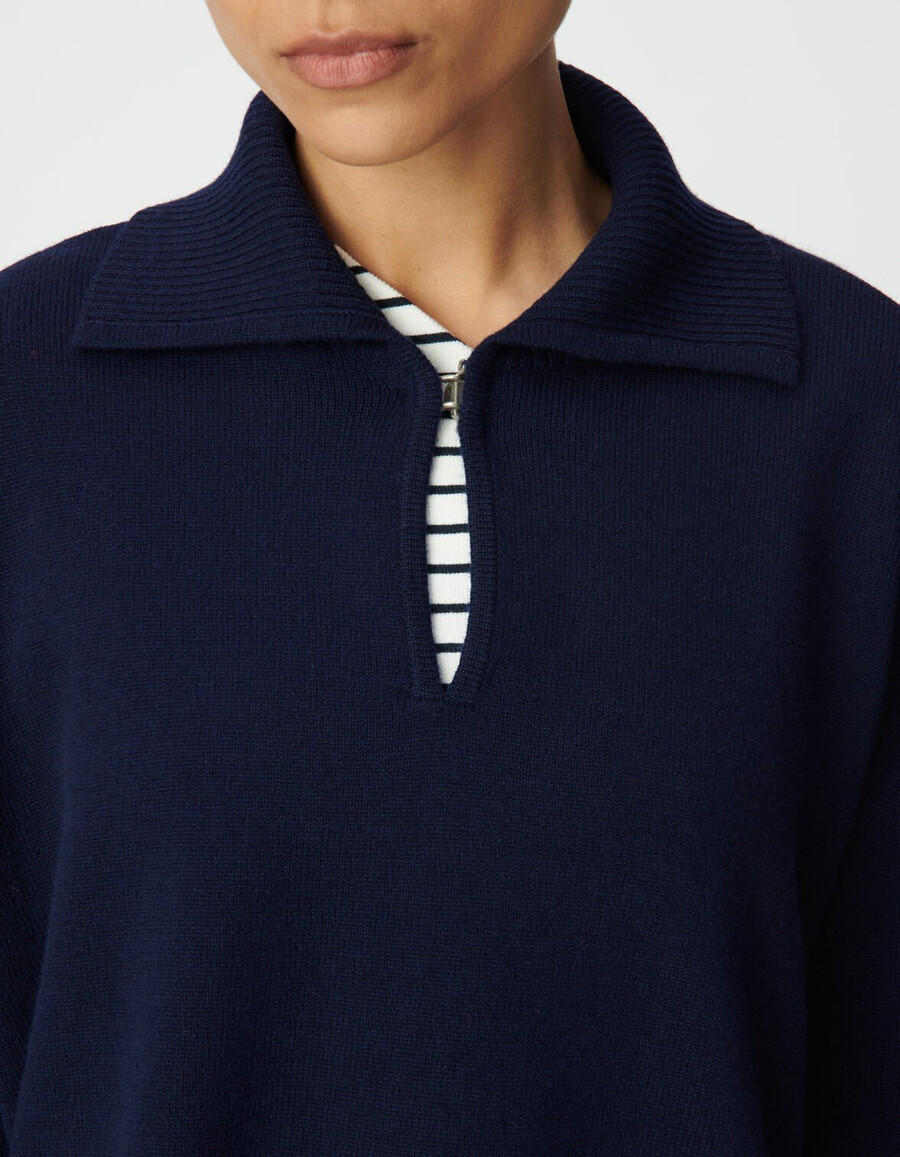 jersey de jacquard a cuadros azul marino con cuello alto para mujer