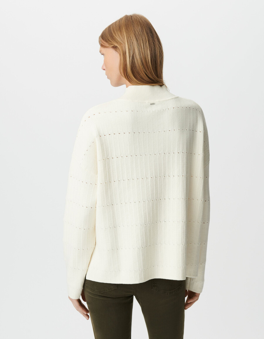 suéter de punto calado decorativo blanco para mujer