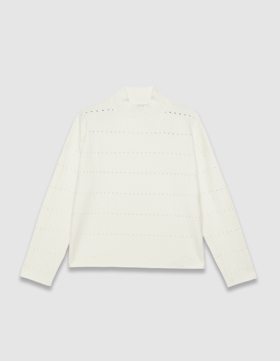 suéter de punto calado decorativo blanco para mujer