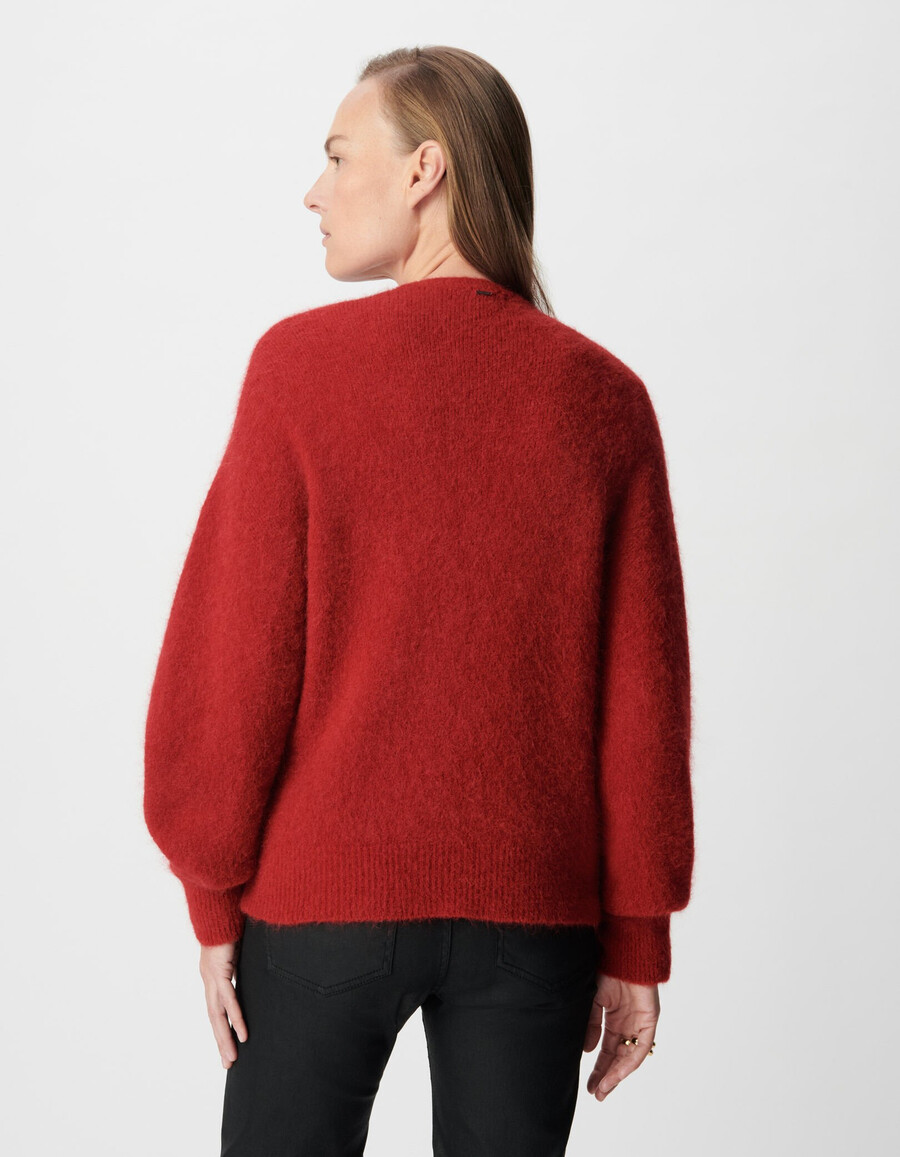 suéter de punto rojo con mangas de murciélago para mujer