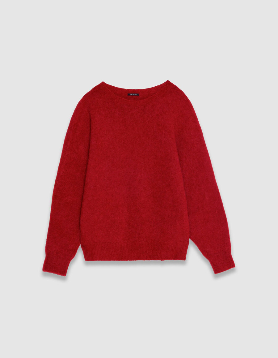 suéter de punto rojo con mangas de murciélago para mujer