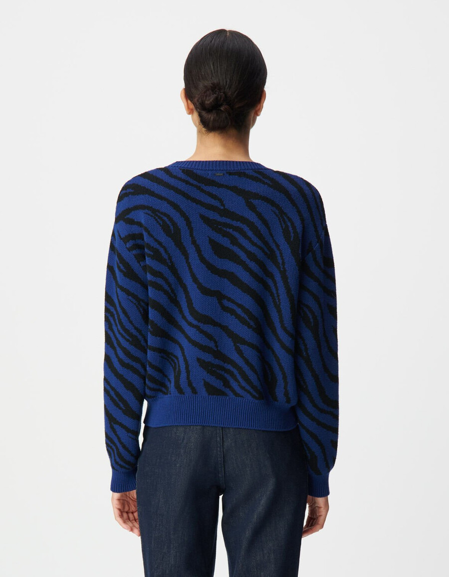 suéter corto de invierno de punto de cebra azul para mujer