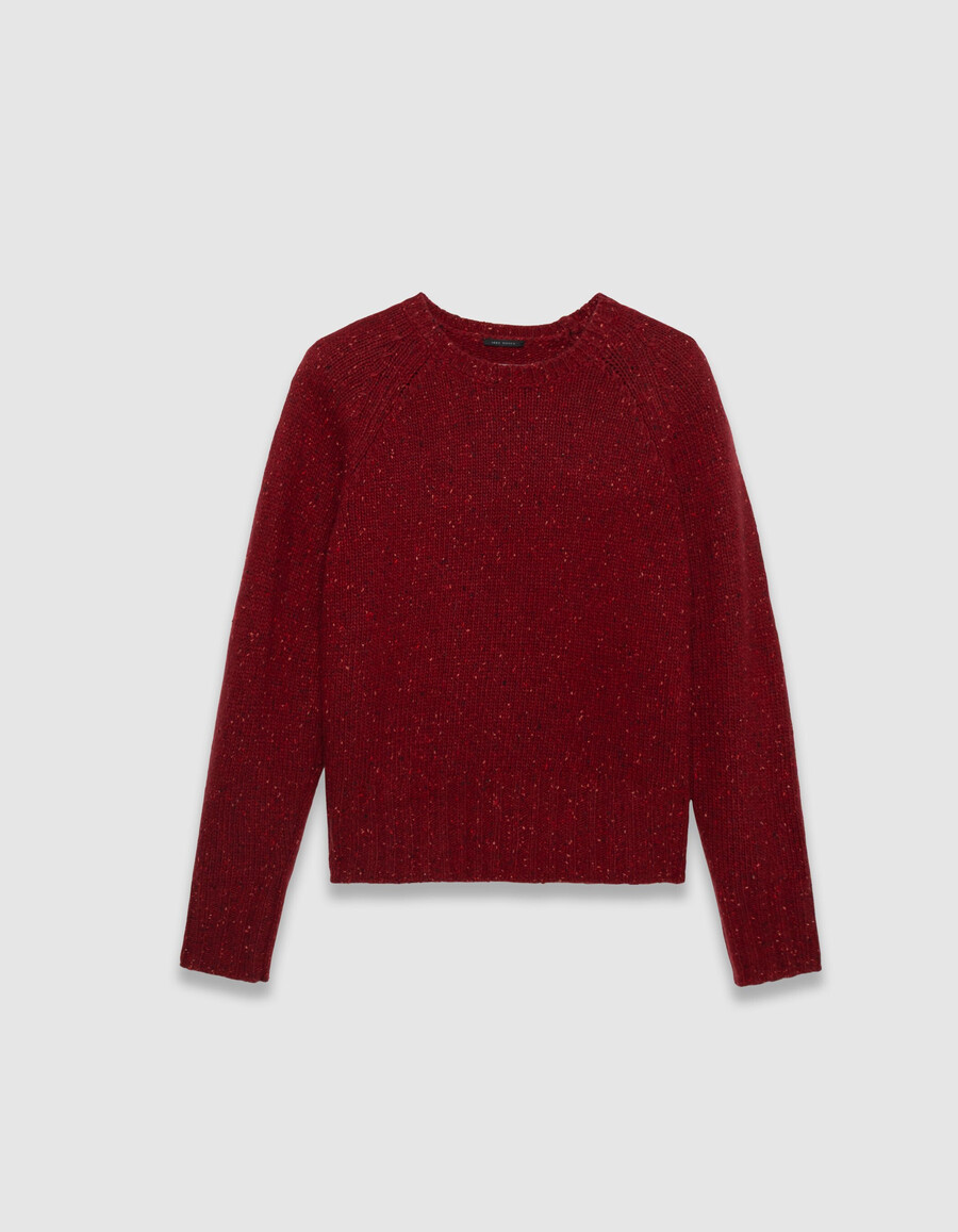 suéter de punto rojo con cuello redondo para mujer