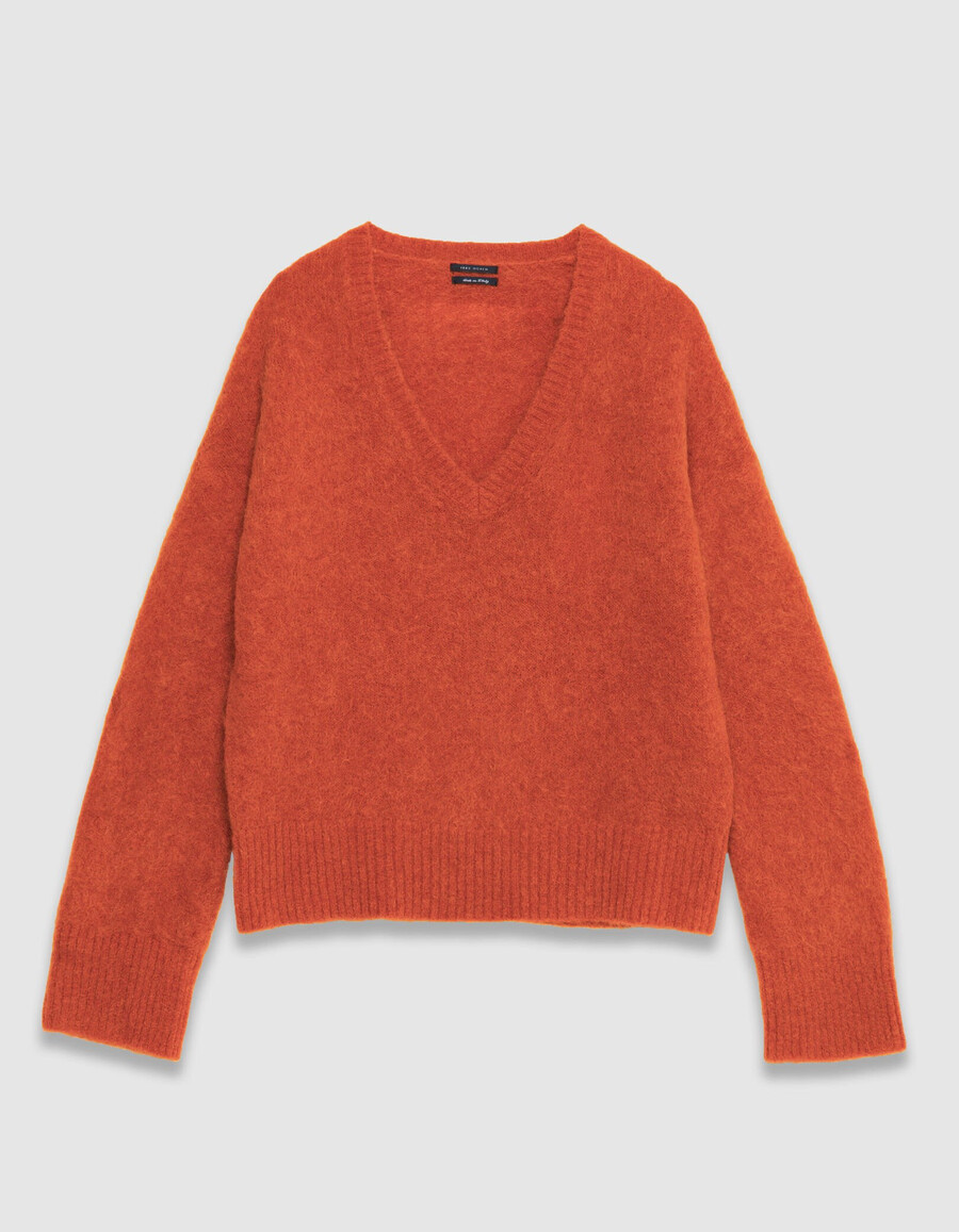 suéter naranja oversize con cuello en v para mujer