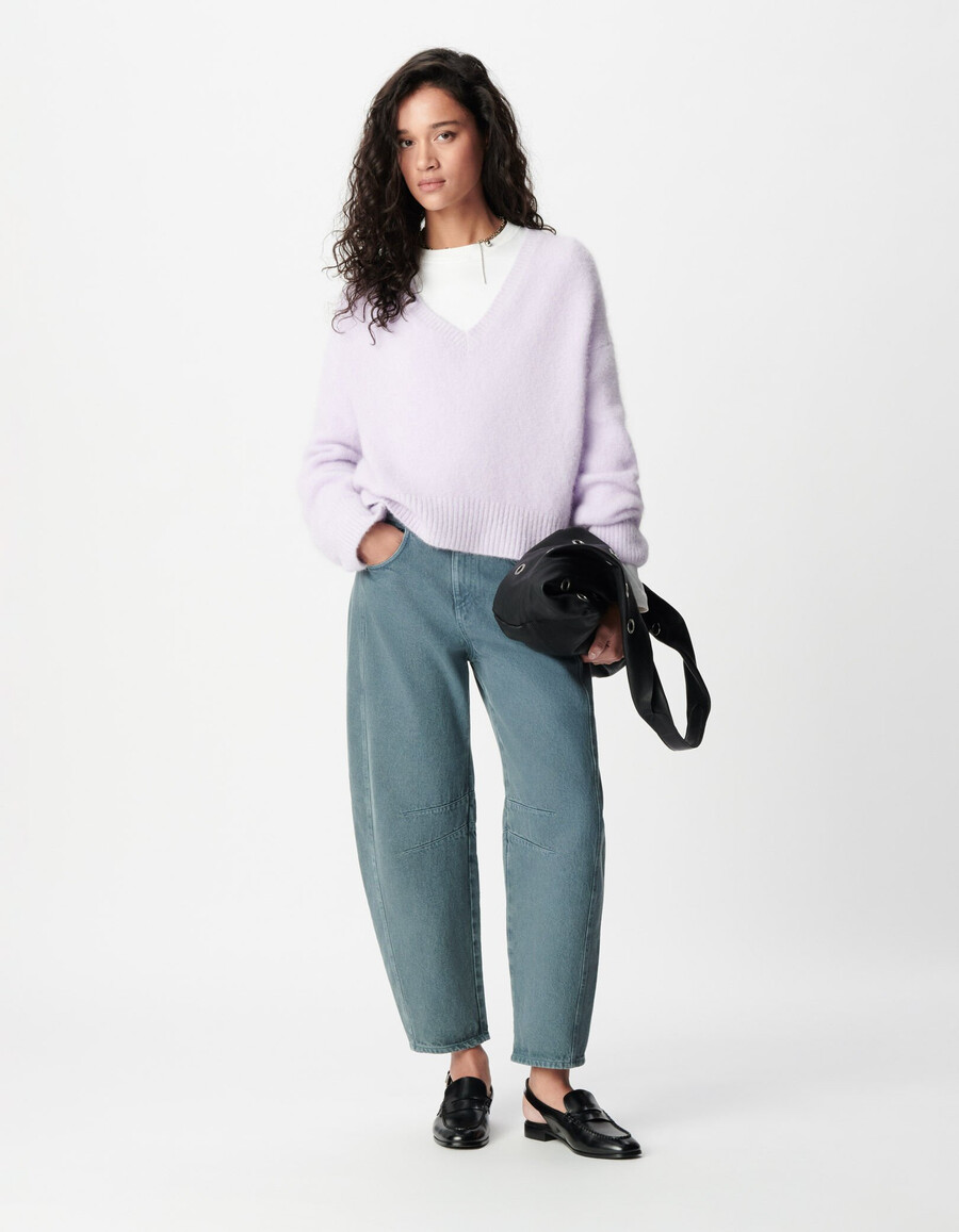 suéter de cuello en v oversize lila para mujer
