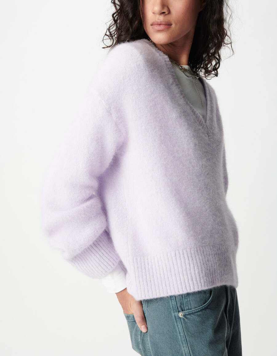 suéter de cuello en v oversize lila para mujer