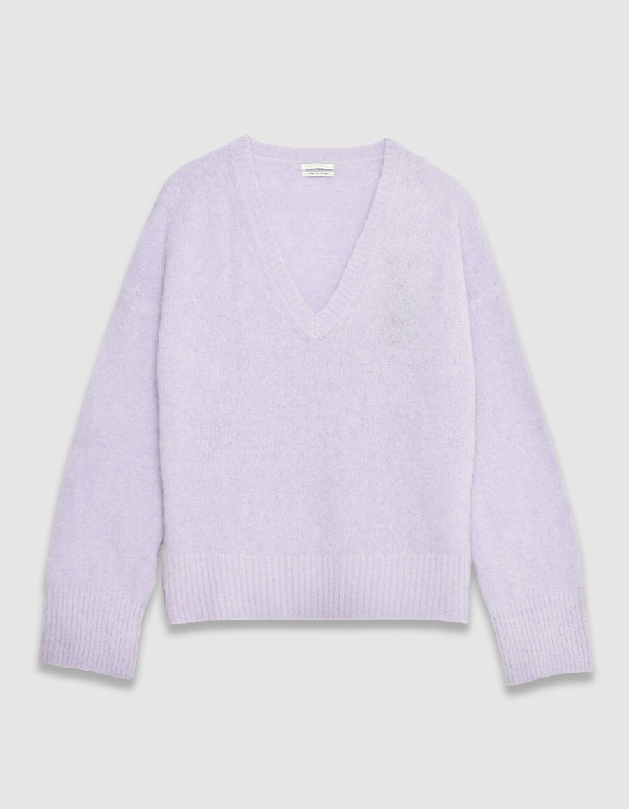 suéter de cuello en v oversize lila para mujer
