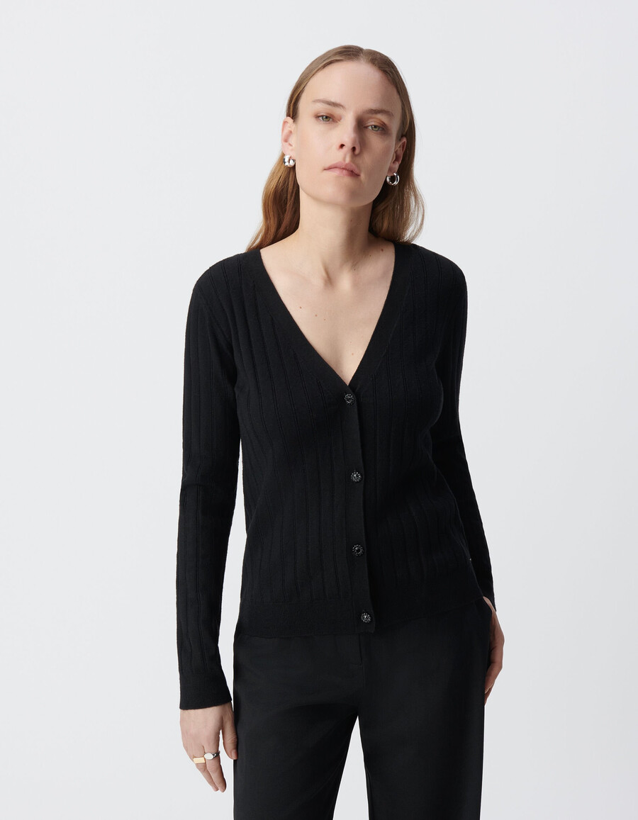 cárdigan de punto negro con botones para mujer