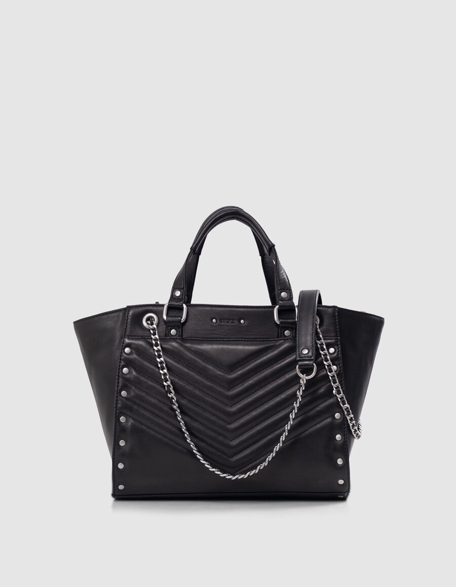 bolso 1440 piel negra tachuelas talla mediana mujer