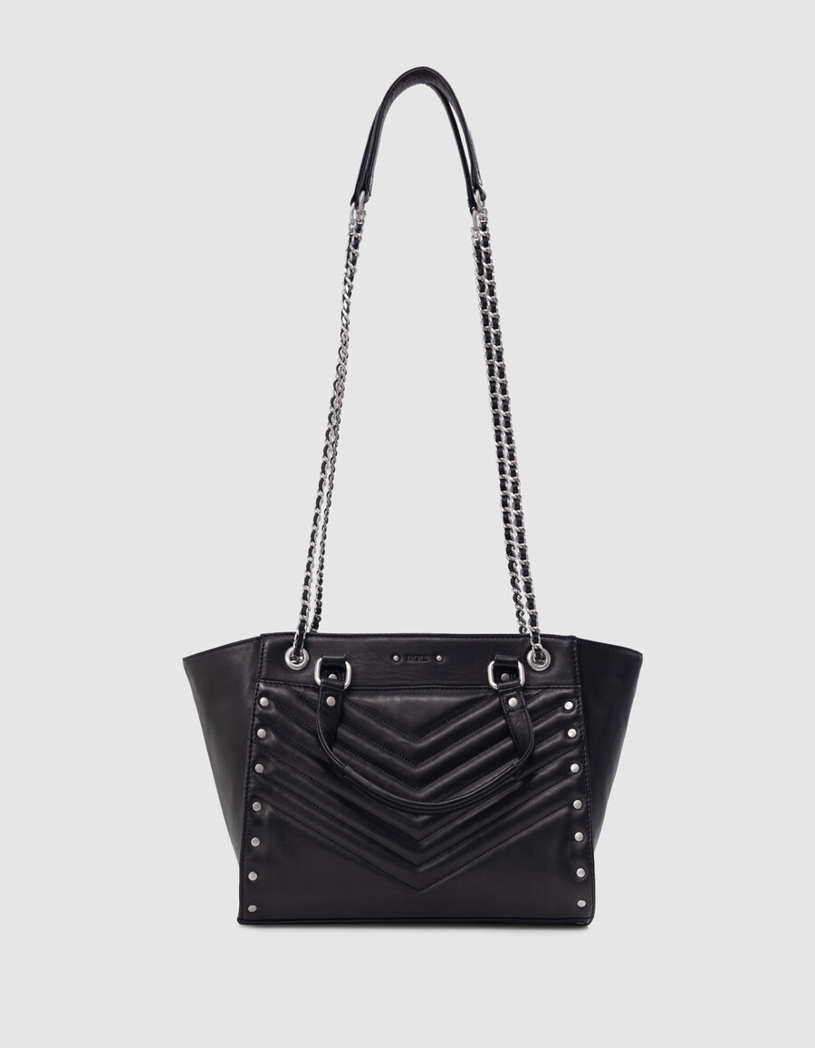 bolso 1440 piel negra tachuelas talla mediana mujer