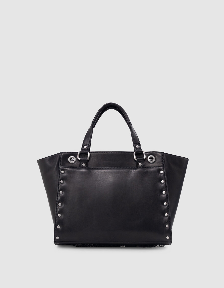 bolso 1440 piel negra tachuelas talla mediana mujer