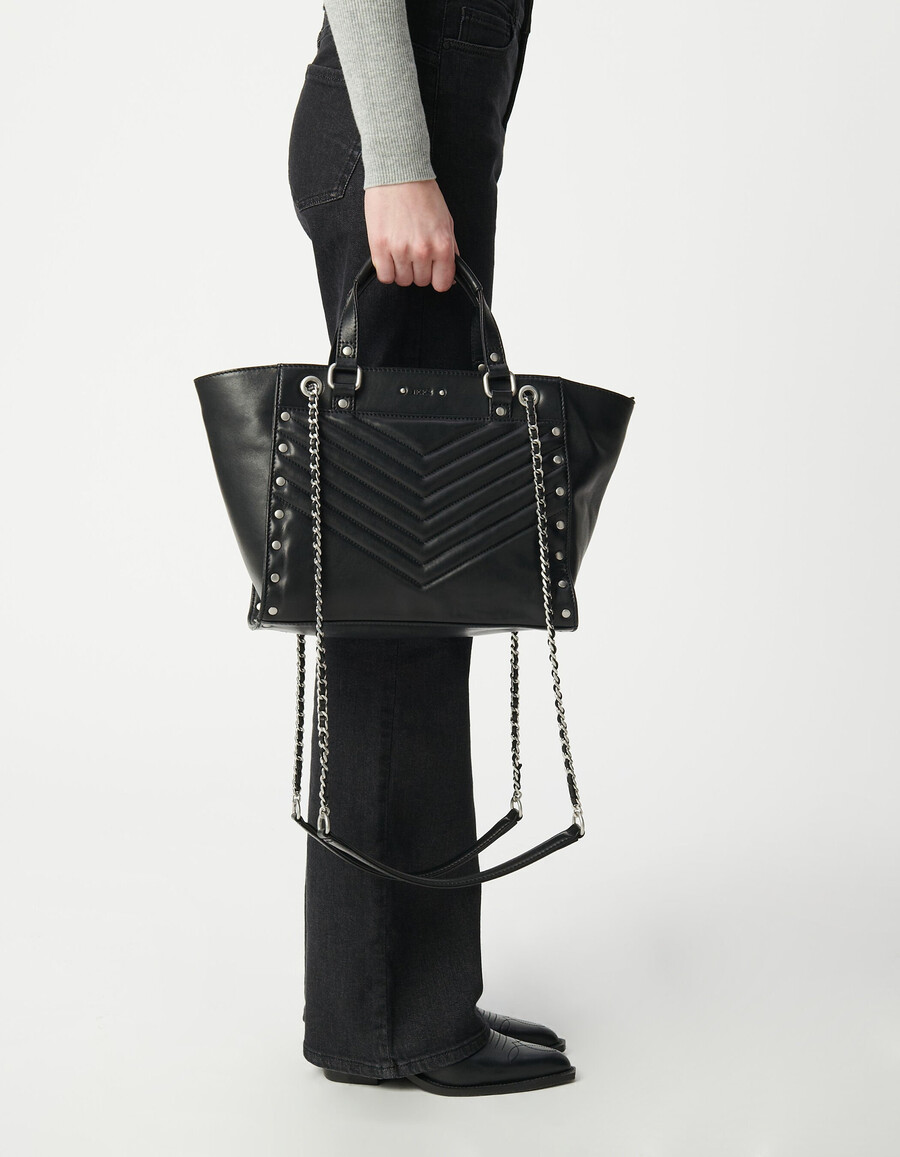 bolso 1440 piel negra tachuelas talla mediana mujer