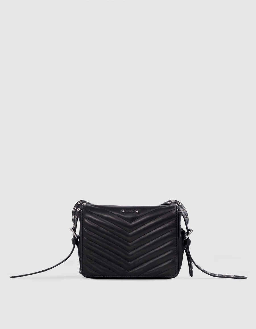 bolso 1440 steward de piel negra con acolchado de espiga para mujer