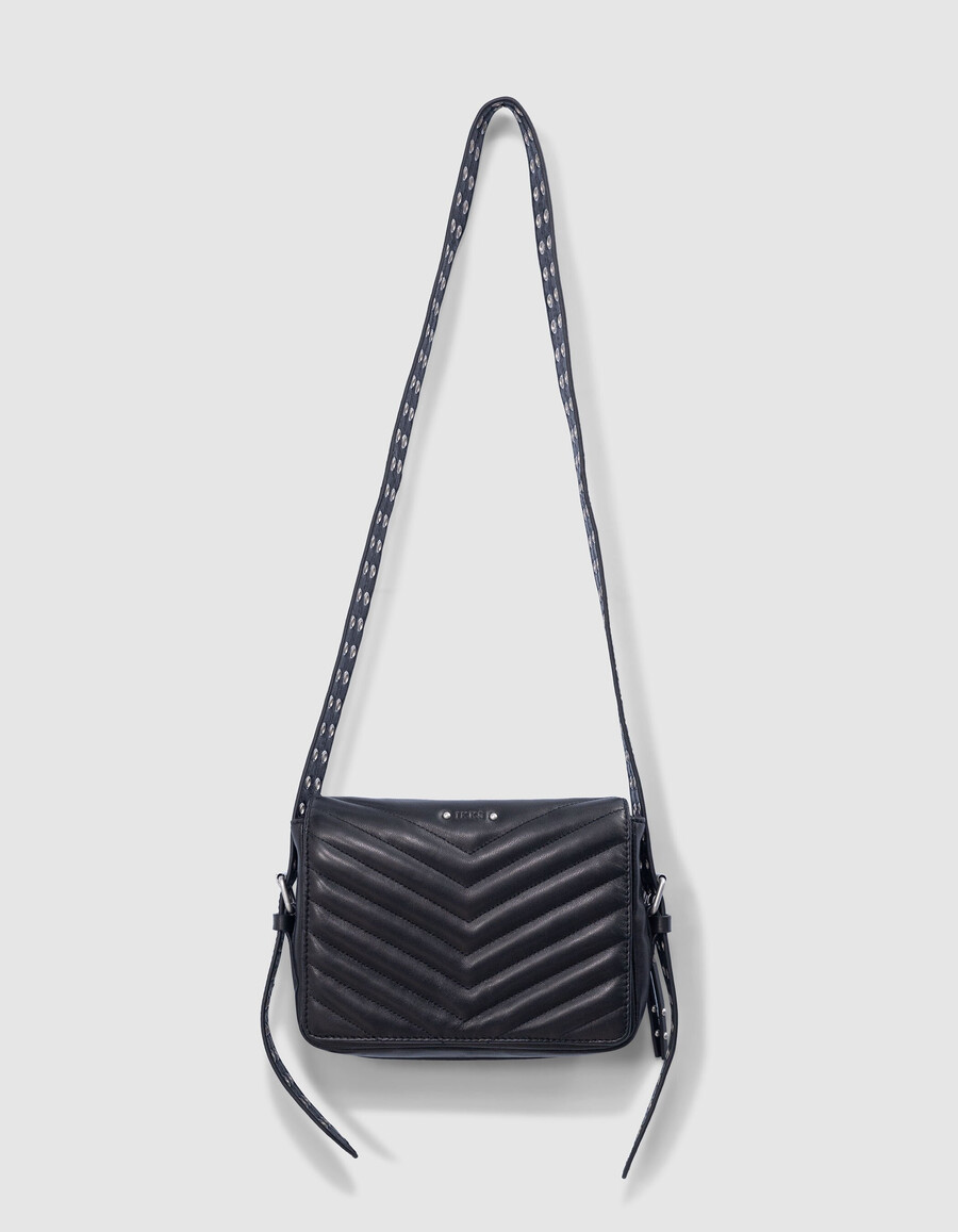 bolso 1440 steward de piel negra con acolchado de espiga para mujer