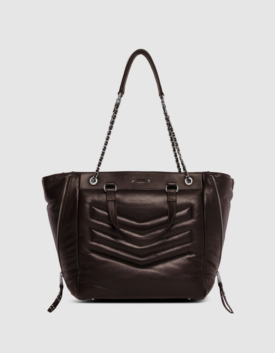 bolso tote 1440 de piel acolchada marrón para mujer con cremallera talla l