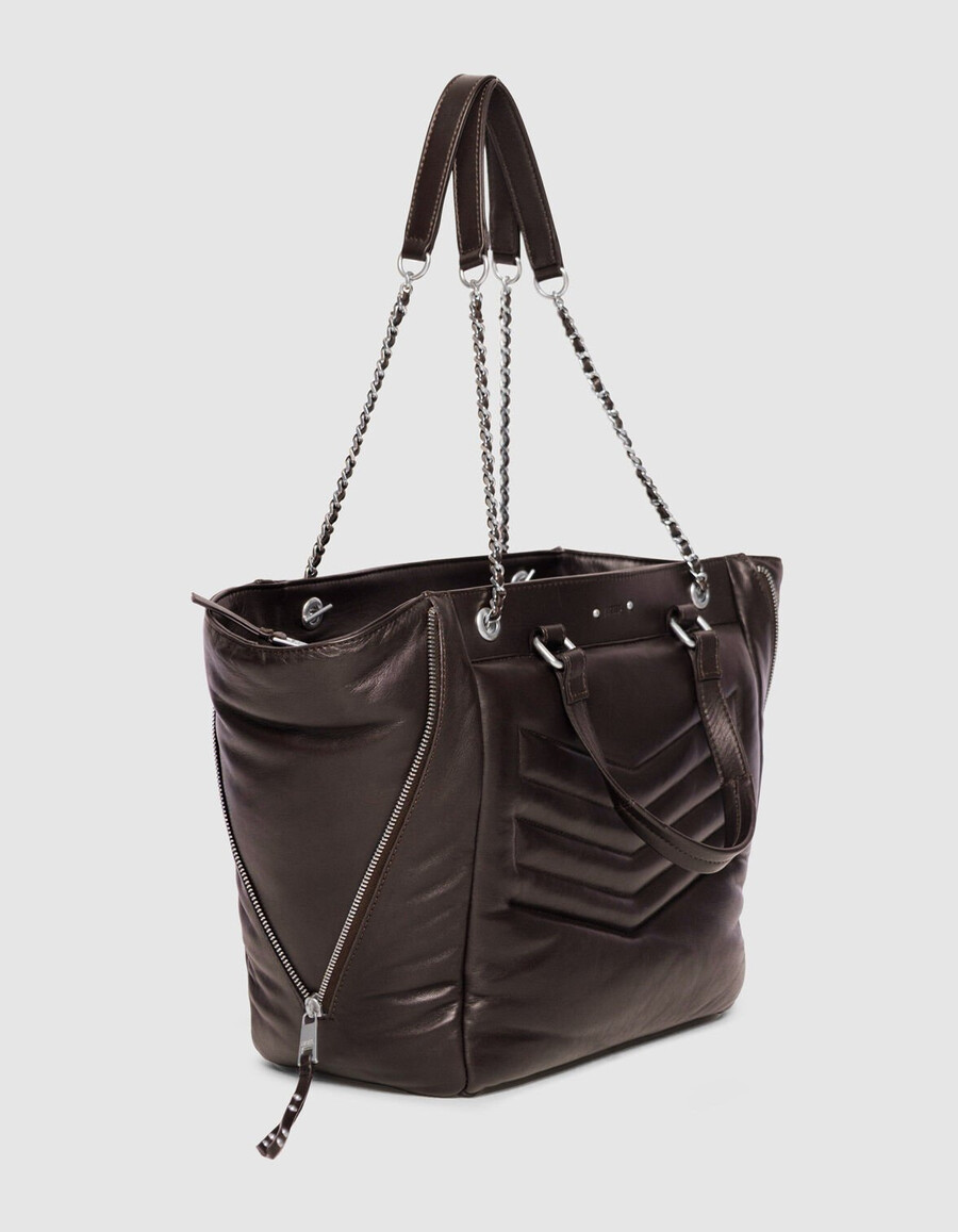 bolso tote 1440 de piel acolchada marrón para mujer con cremallera talla l