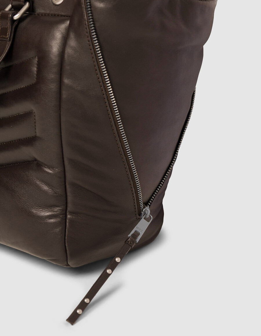 bolso tote 1440 de piel acolchada marrón para mujer con cremallera talla l